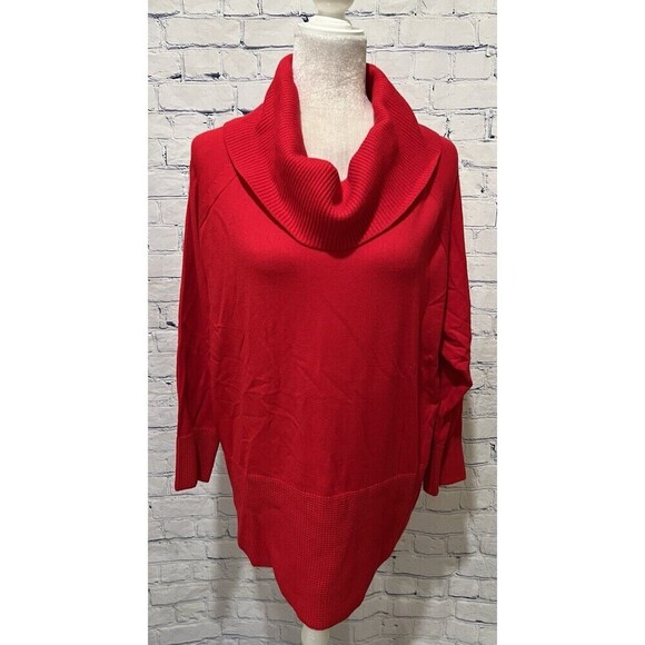 Cyrus Sweaters - CYRUS Women's PLUS Size 1X Cowl Neck Tunic Sweater Cab Red Waffle Knit - $110